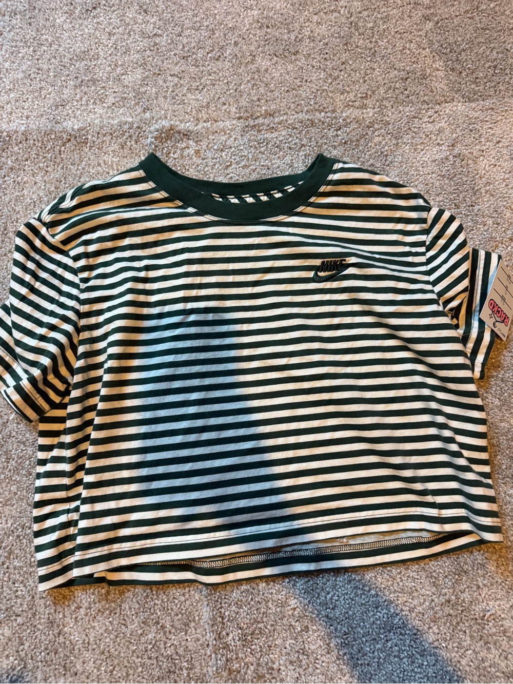Nike Women's Short-Sleeve Striped Tee in Green and White